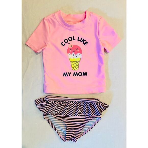 Carter’s “Cool Like Mom” Ice Cream Rash Guard Tankini Swimsuit Suit- Size 12M - Picture 1 of 8